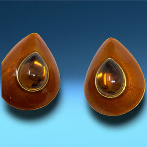 Vtg Jay Feinberg Strongwater Modernist Amber Enamel Statement Earrings Mogul
